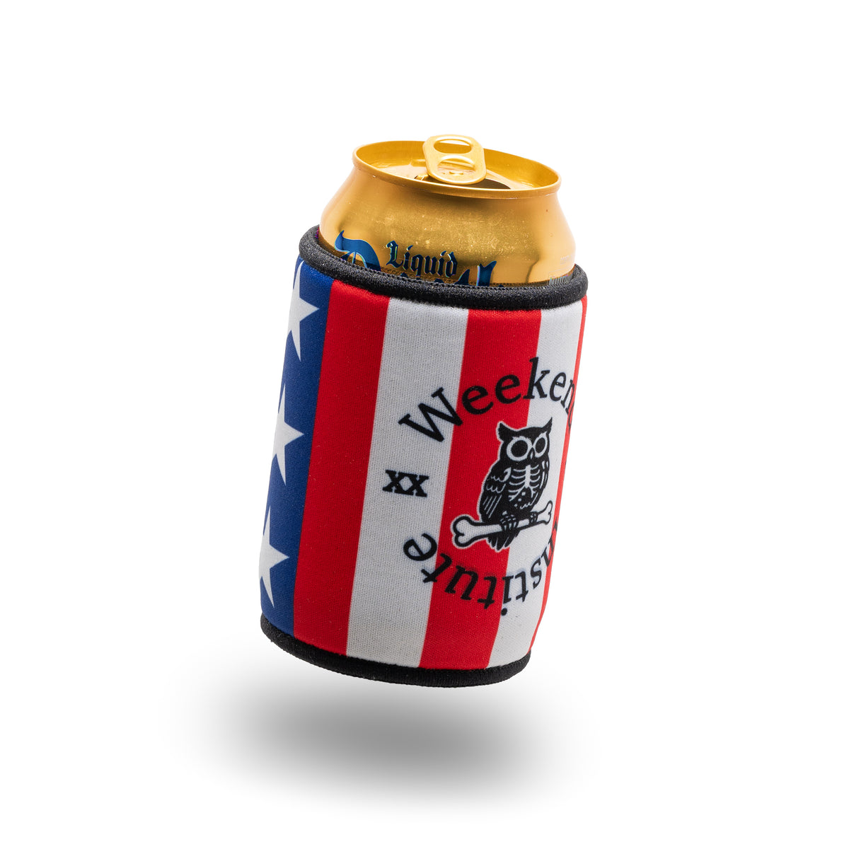 Weekend Institute Cold Ones Koozie in USA print - neoprene can koozie with rubberized bottom